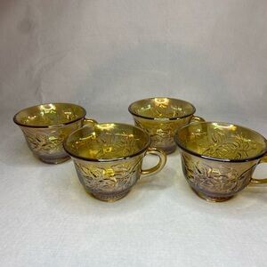 4 -Vintage Iridescent Harvest Gold Indiana Carnival Glass Grape Punch Cups